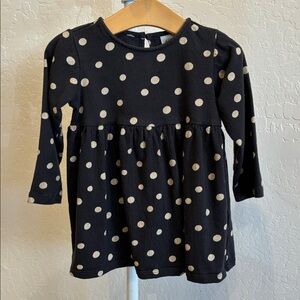 H&M Black Long Sleeve Polka Dot Kids Dress with Cream Dots